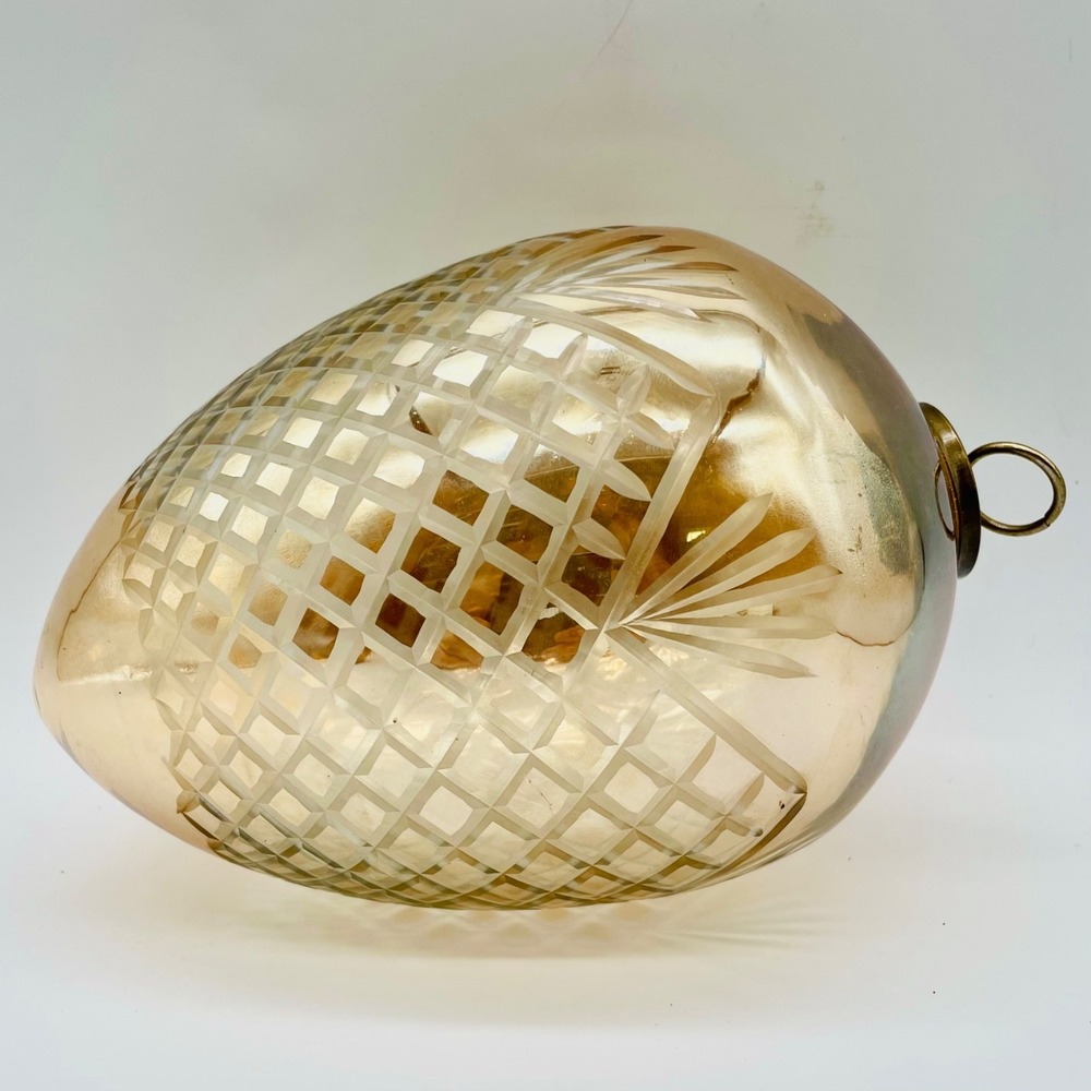 Kugel Champagne Gold Glass Egg‎ Ornament Cut to Clear Geometric Sunburst 9"